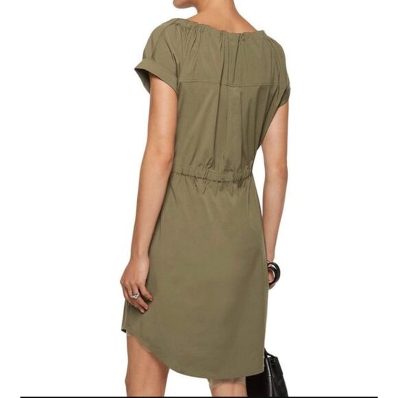 Theory Military Green Laela Cotton Mini Shirt Dress Drawstring Waist Size 4 - Picture 14 of 15